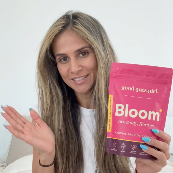 en good guts girl-kund med sin bloom-påse