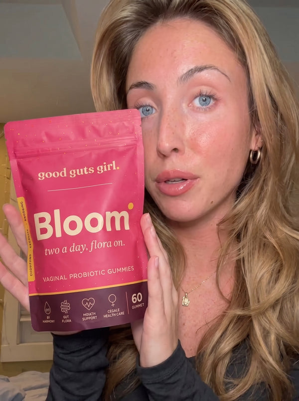 en good guts girl-kund med sin bloom-påse