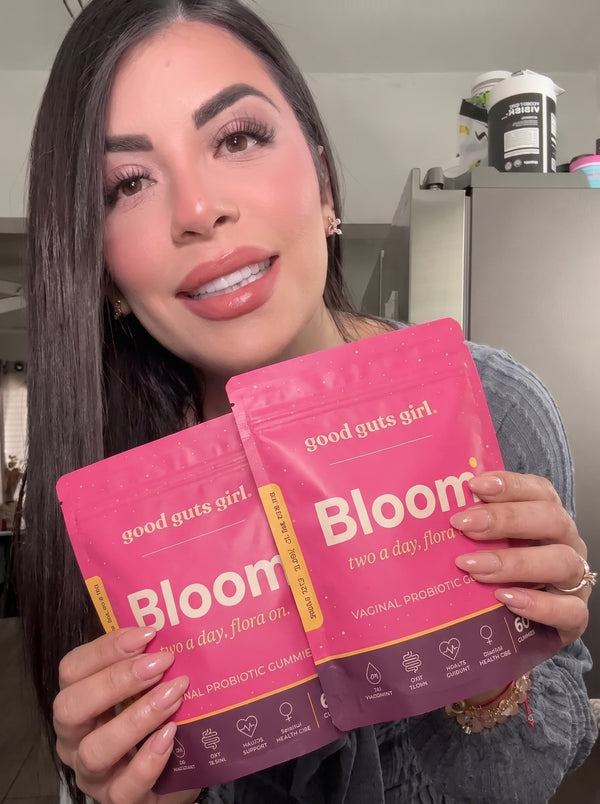 en good guts girl-kund med sin bloom-påse