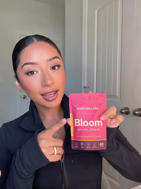 en good guts girl-kund med sin bloom-påse