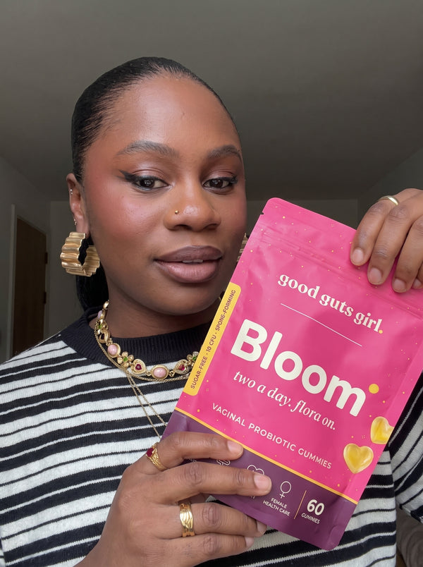 en good guts girl-kund med sin bloom-påse
