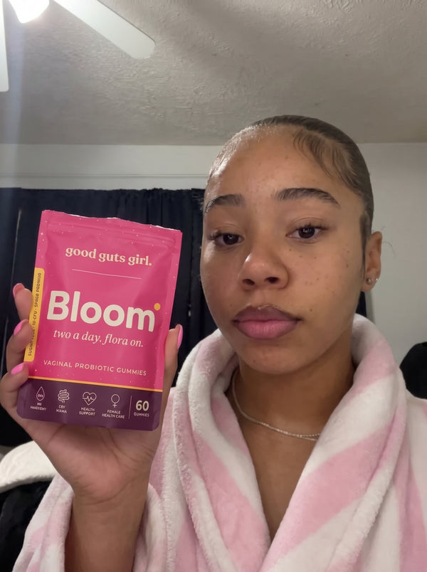 en good guts girl-kund med sin bloom-påse